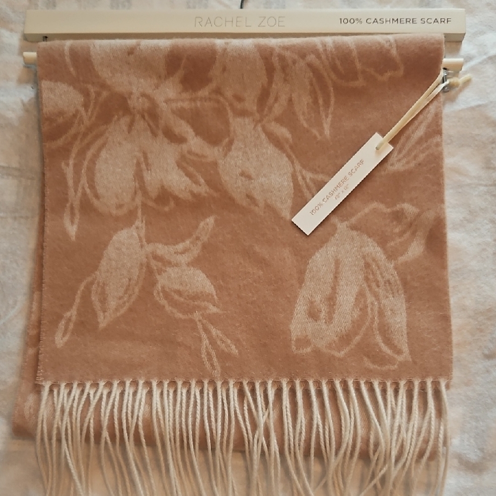 Rachel Zoe Floral Cashmere Scarf in Brown and Cream